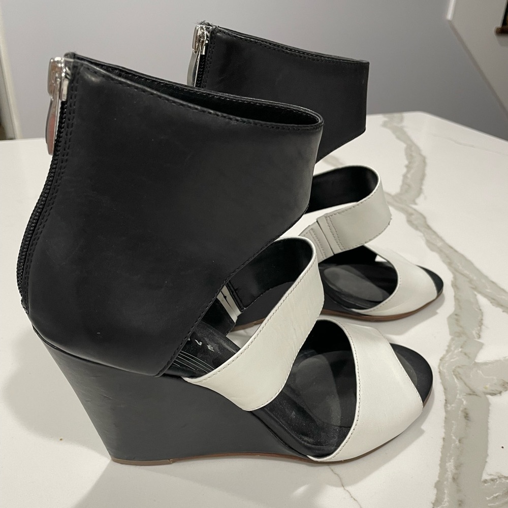 Trouve Black & White Leather Wedge Heels 9